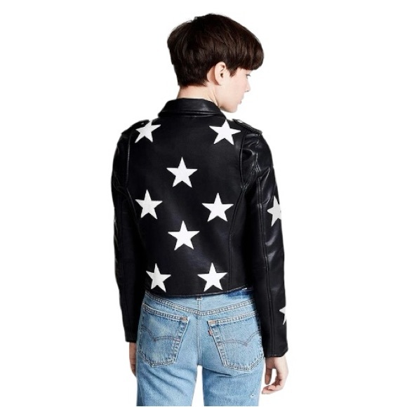 Shopperfiesta Zaylee Lambskin Leather Star Biker Jacket - Picture 3 of 8